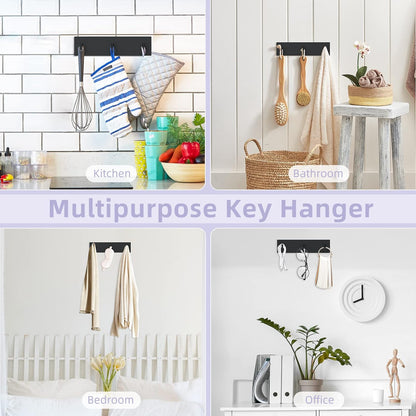 VIS'V Key Holder Wall Mount, Small Adhesive Key Hanger with 3 Hooks, Black | Metal Material, No Drilling, Extra Adhesive Strip, Suitable for Entryway, Hallway, Doorway, Kitchen, Garage, Camper