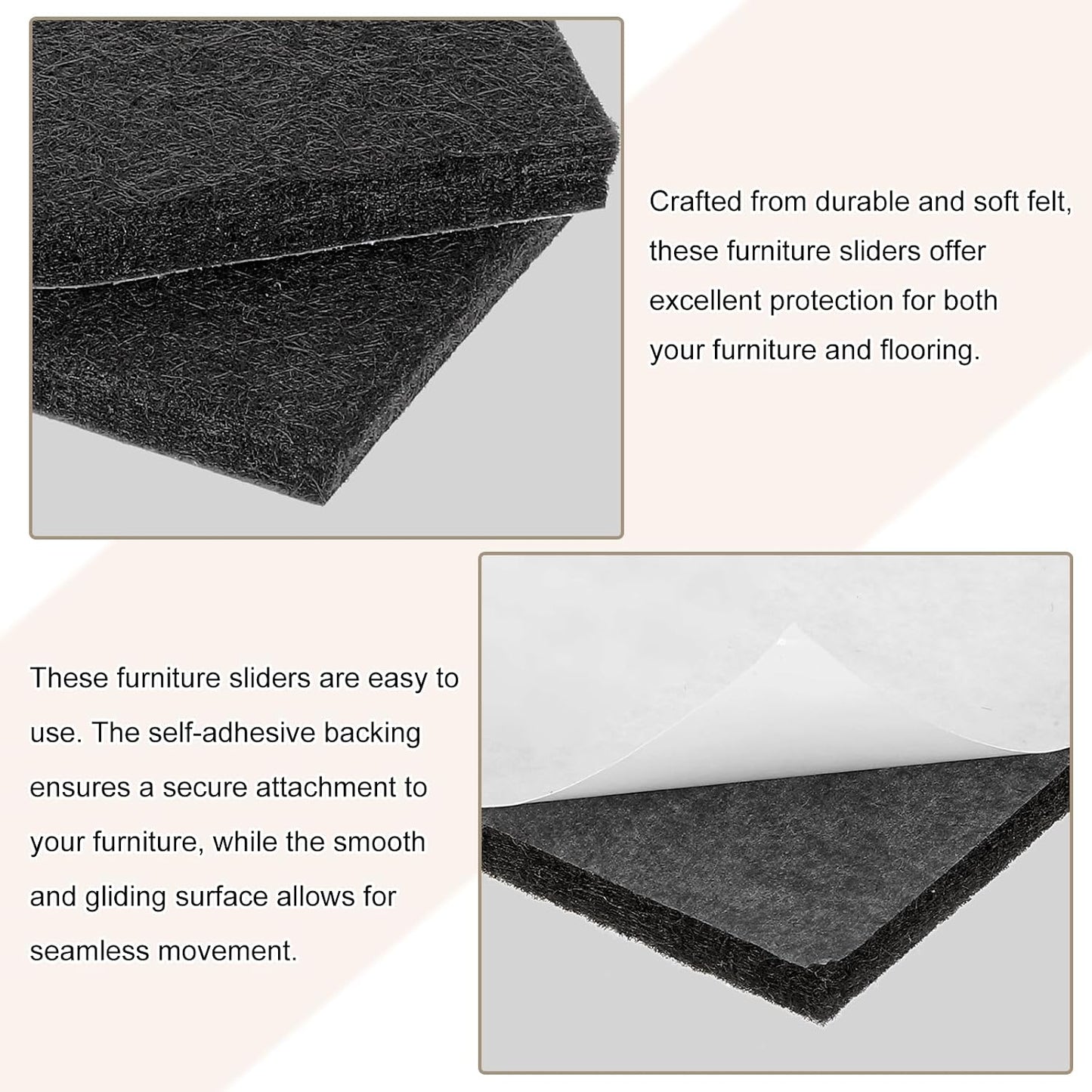 uxcell Furniture Pads, 24Pcs 1.5" - Square Self Adhesive Felt Furniture Pads, Floor Protectors for Furniture Feet Chairs Legs Hardwood Floors (Black)
