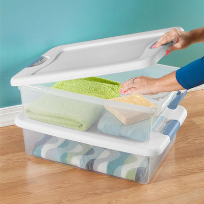 Sterilite 4-Pack 56 Quart Wheeled Latching Box, Underbed Clear Plastic Storage Organizer - Under Bed Rolling Container Bin with Lid and Wheels for Home or Dorm Bedrooms and Closets