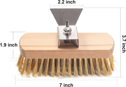 Pizza Oven Brush 7 Inch Brass Bristles Replacement Brush Head and Scraper
