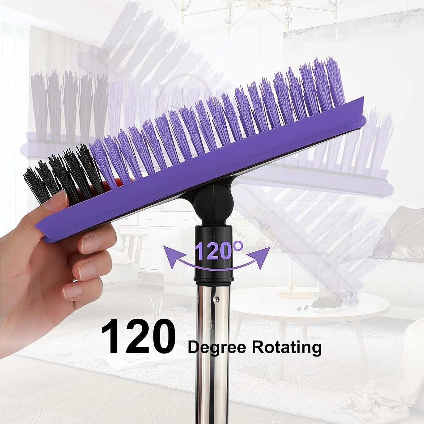Grout Cleaner Brush with Long Handle, V-Shaped Floor Scrub Brush Swivel Grout Brush Stiff Bristle Floor Grout Scrubber for Bathroom, Tile Line, Crevice, Kitchen, Wall, Deck, Garage (Blue)
