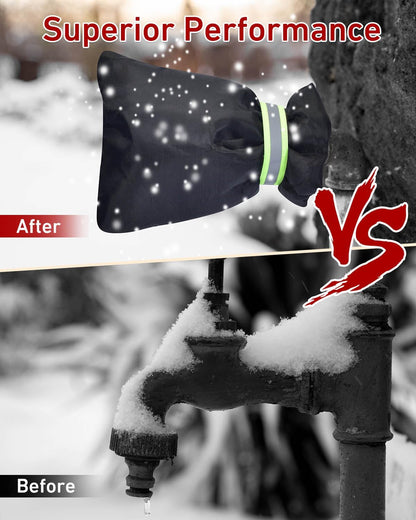 Outdoor Faucet Covers for Winter Freeze Protection - 2 Pack, Thickened Insulated Pipe Covers for Outside, Yard Maintenance Must Haves Waterproof Spigot Covers, 7.7" H x 5.9" W, Black（Reflective