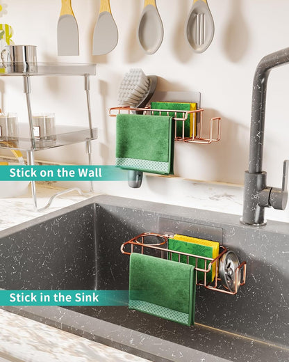 HapiRm 4 in 1 Sink Caddy Sponge Holder, SUS304 Stainless Steel Kitchen Brush Holder and Dish Cloth Hanger, Kitchen Organizers and Storage Essentials - Silver
