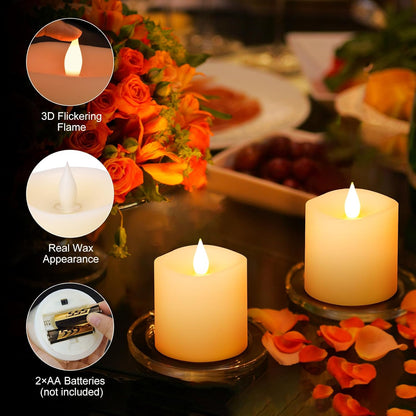 3x4 Flickering Flameless Candles Set of 3,Real Wax Pillar LED Candles,with Timer,4 inch Flameless Candles with Remote,for Party Wedding Holiday Home Decor,Ivory