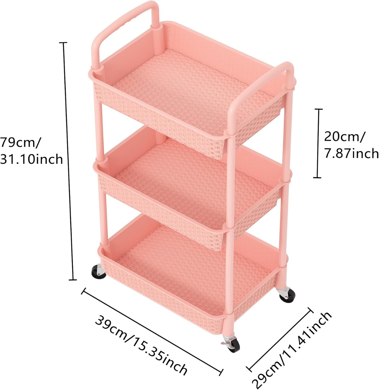 MOYIPIN 3-Tier Plastic Rolling Utility Cart with Handle,Utility Storage Cart for Office, Living Room, Kitchen,Movable Storage Organizer Shelves,White