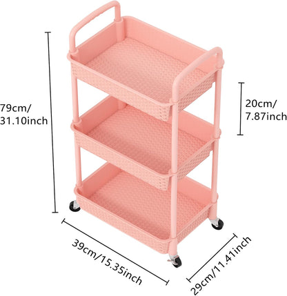 MOYIPIN 3-Tier Plastic Rolling Utility Cart with Handle,Utility Storage Cart for Office, Living Room, Kitchen,Movable Storage Organizer Shelves,White