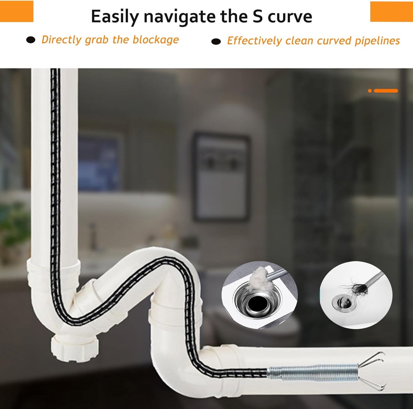 62inch Drain Clog Remover Toilet Snake Plumbing Snake Grabber Reacher Tool with Spiral 4-Claw Grabber-Spring,Unclogs Hair&Sundries&Keys/Jewelry/Clothes,for Kitchen/Bathtub/Sewer/Toilet