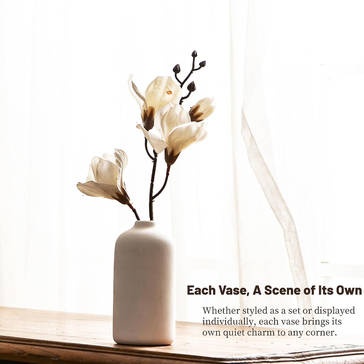 Small Ceramic Vase Set of 5, Modern White Vase, Bud Vase, Boho Decorative Vase for Fireplace, Entryway and Living Room, Centerpiece Table Decorations