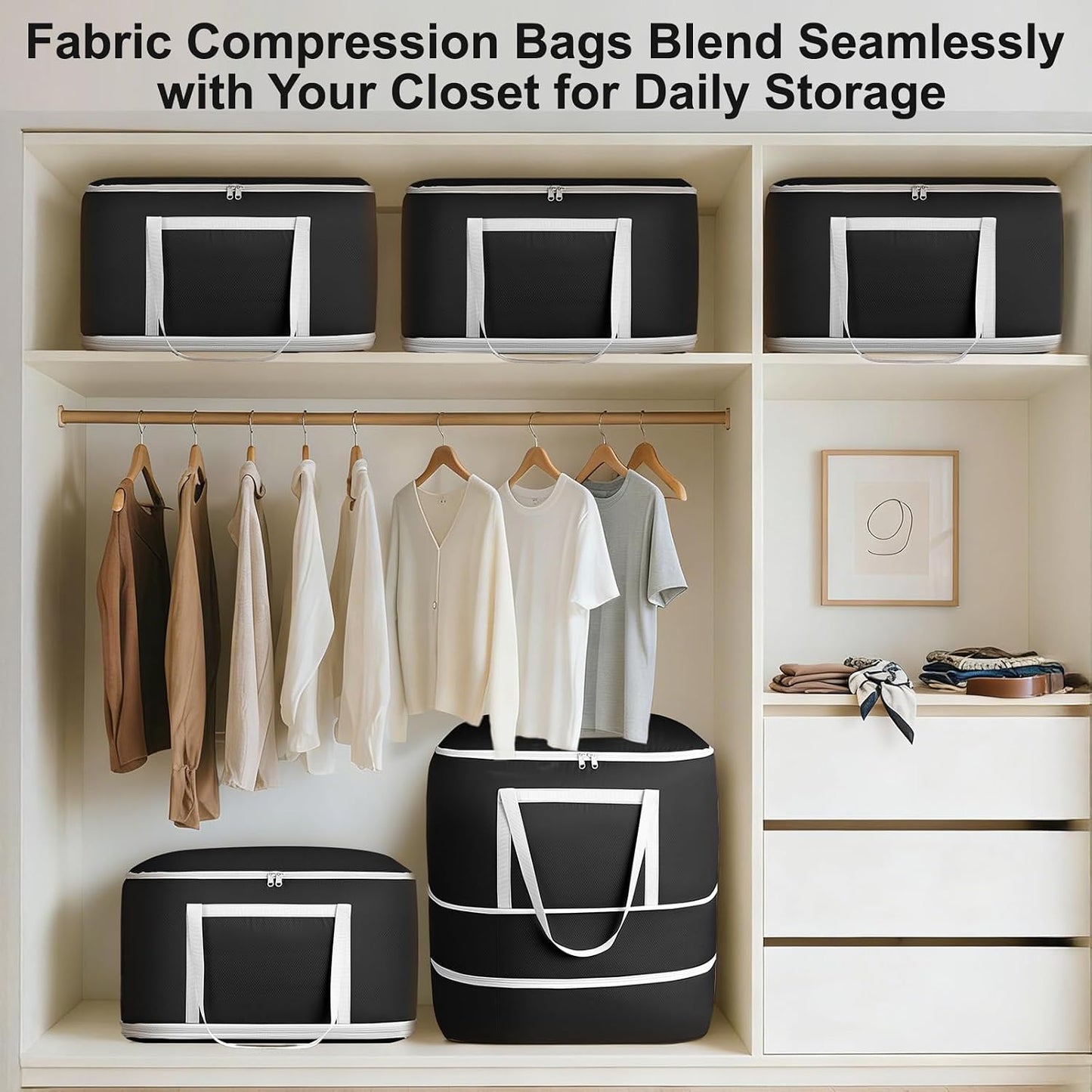 Comforter Storage Bag - 130L Large Capacity Blanket Storage Bags 4-Layer Ultra Space Saving Self Compression Organizer, Washable Compression Bags for Storage Comforter Blanket, 2-Pack, Beige