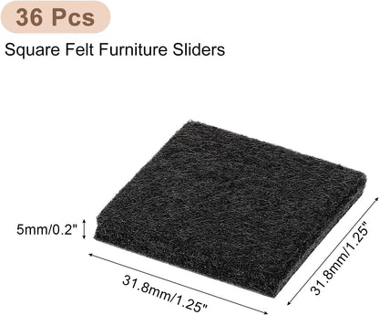 uxcell Furniture Pads, 36Pcs 1.5" - Square Self Adhesive Felt Furniture Pads, Floor Protectors for Furniture Feet Chairs Legs Hardwood Floors (Black)