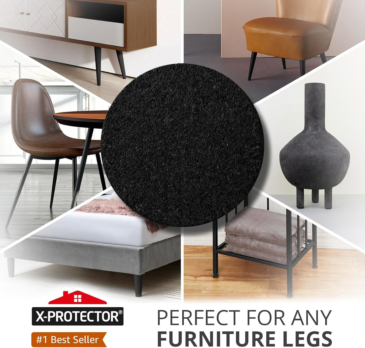 X-Protector Premium Felt Furniture Pads - 20 PCS 6 x 1/2" - Black Rectangular Pads with Tenacious Adhesive - Protects Hardwood, Laminate & Tile Floors