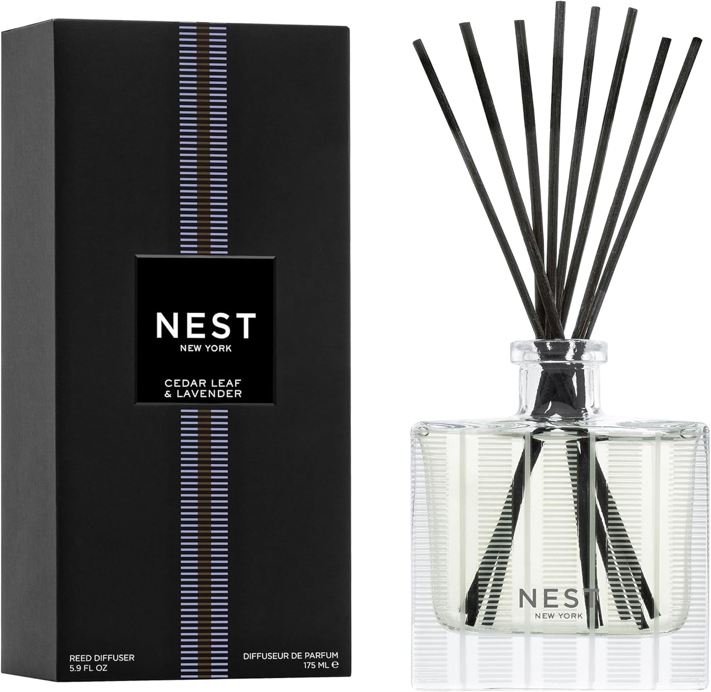 NEST New York Reed Diffuser, Moroccan Amber - 5.9 fl oz - Fragrance for Up to 90 Days - Reusable, Refillable Glass Holder - Includes 8 All-Natural Reed Sticks - Flame Free