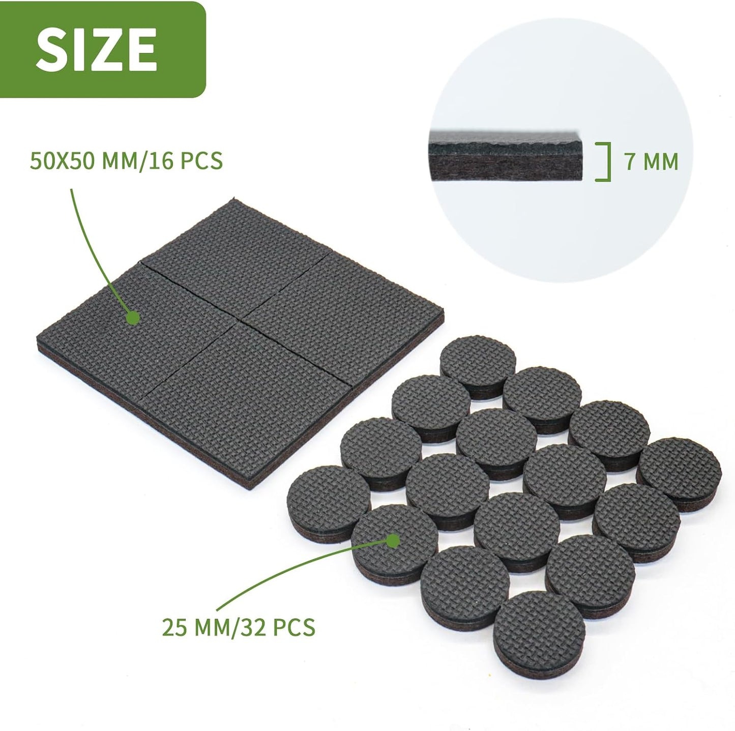Non Slip Furniture Pads 36 PCS 1'' Square - Anti Slip Furniture Pads - Self Adhesive Rubber Feet Furniture Feet - Chair Leg Floor Protectors - Keep Furniture in Place