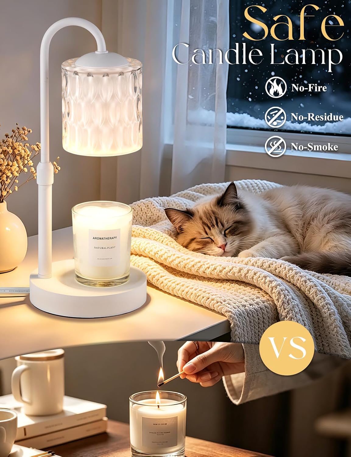 Briever Dimmable Candle Warmer Lamp with Timer, Height Adjustable Electric Candle Wax Warmer, Christmas Birthday Gifts for Women Mom, House Warming Gifts New Home Room Decor, Walnut Solid Wood Base