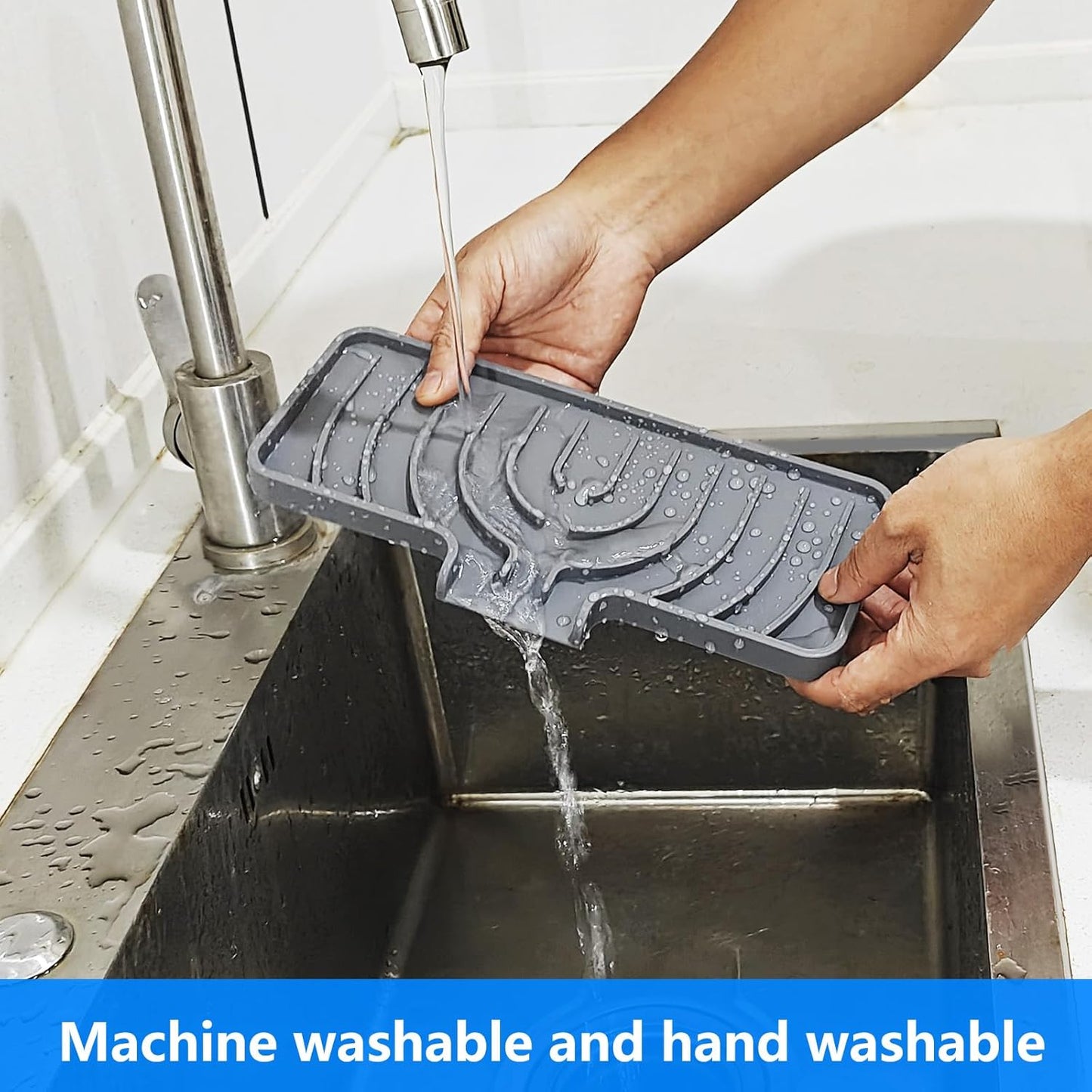 Sponge Holder for Kitchen Sink, Dish Sponge Holder & Soap Tray with Drain, Bathroom Sink Sponge Drying Rack & Perfect Organizer for Dispenser,Bottle,Cup on Sinks or Counter(8"x 4"Gray)