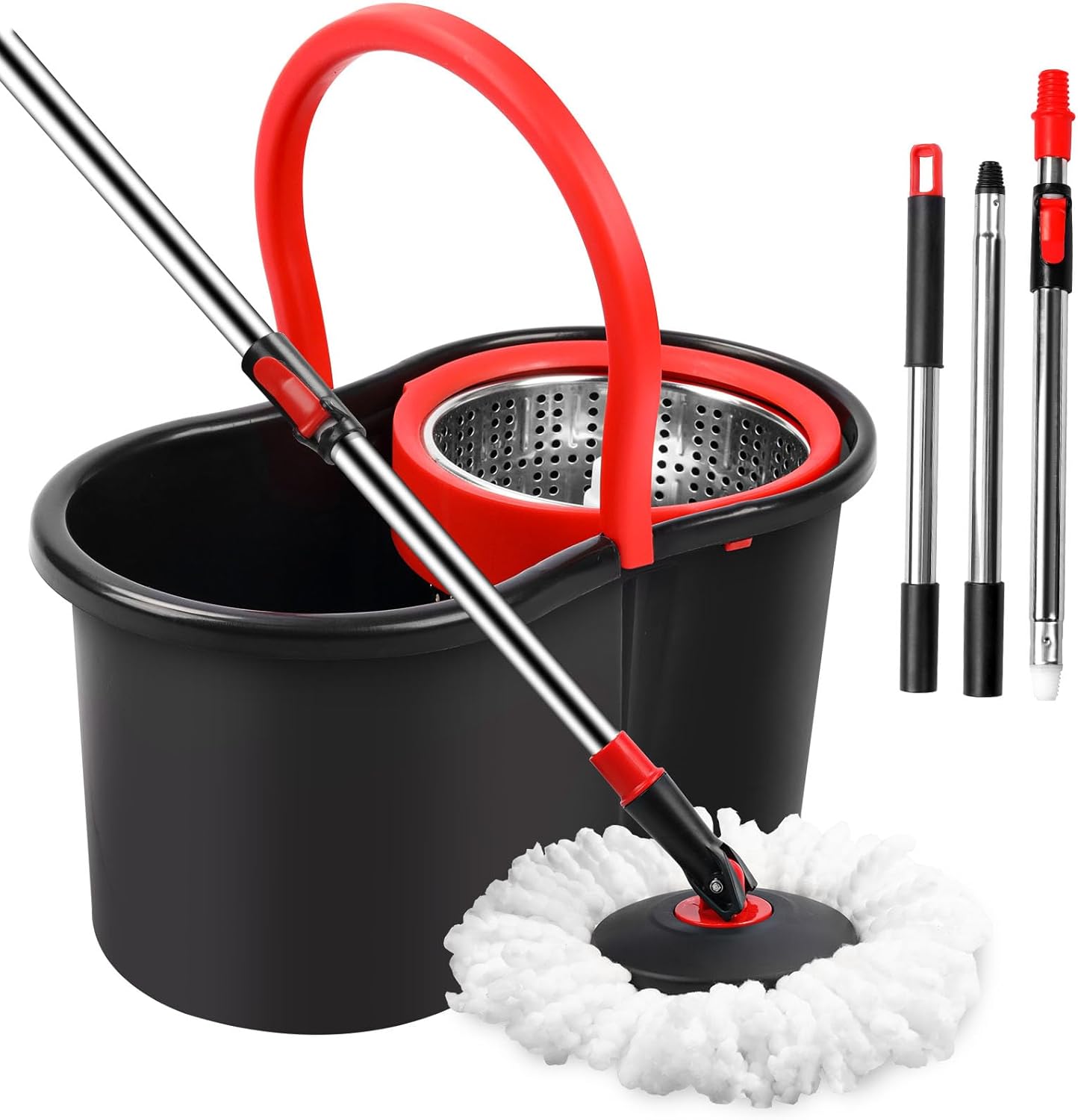 Spin Mop and Bucket, Mop and Bucket with Wringer Set for Home, 360 Spinning Mop Bucket Floor Cleaning Tool with 3 Microfiber Mop Replacement Head Refills,50" Extended Handle for Floor Cleaning Home