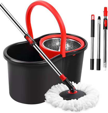 Spin Mop and Bucket, Mop and Bucket with Wringer Set for Home, 360 Spinning Mop Bucket Floor Cleaning Tool with 3 Microfiber Mop Replacement Head Refills,50" Extended Handle for Floor Cleaning Home