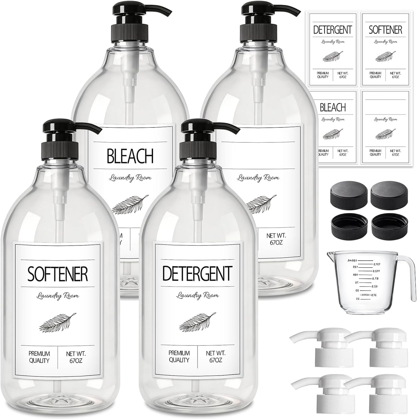 GMISUN Laundry Detergent Soap Dispenser, Liquid Laundry Detergent Dispenser, Container for Farmhouse Laundry Room Decor, Organizer for Liquid SoftenerBleach Heavy Duty Plastic Bottle(64 Oz 3 Pack)