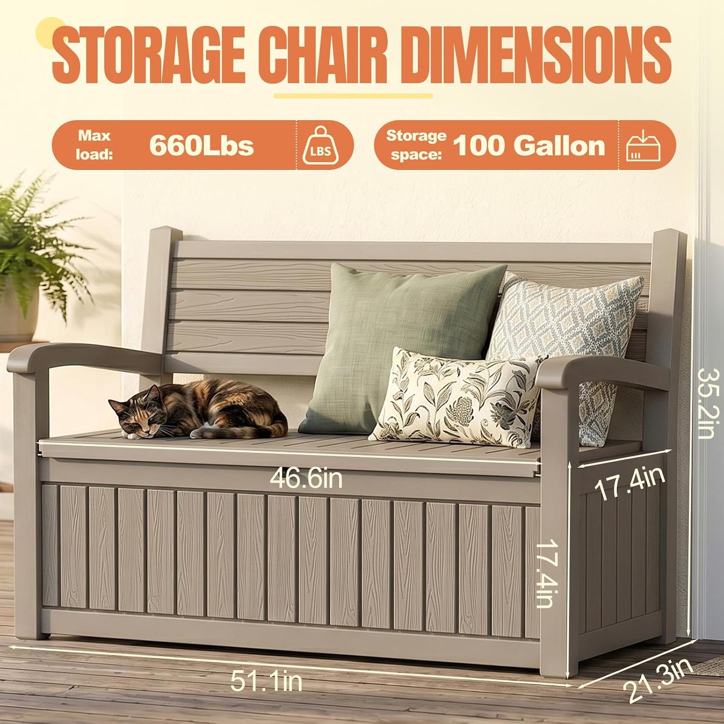 Storage Bench Outdoor Deck Box,100 Gallon Waterproof & UV Resistant Lockable Patio Furniture Seating.Indoor/Outdoor Shoe Storage Cabinet for Garden Cushions,Tools,Patio,Pool Supplies(Black)