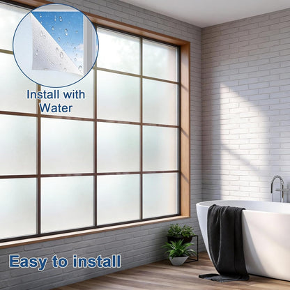 Timeet Window Privacy Film, Frosted Glass Window Clings, Static Cling Heat UV Blocking Anti-Glare Frosting Stickers, Decorative Bathroom Door Coverings Day and Night, 17.5 x 78.7 Inch, Pure