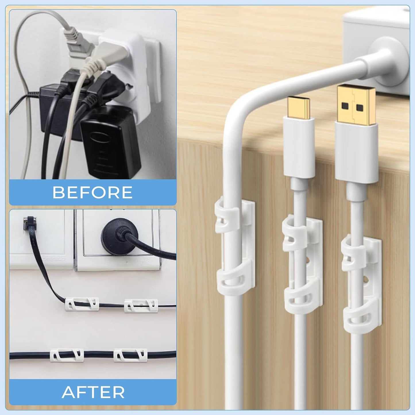 VIPMOON 70Pcs Self Adhesive Bendable Cable Clips, Screw Mountable Wire Organizer, Wire Management Clips for Car Desk Home Office TV PC Ethernet Cables, Fits 5-7mm Diameter Cables, Black