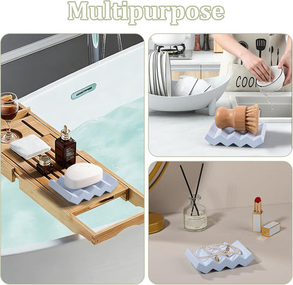 Self Draining Bar Soap Holder Diatomite Soap Dish Fast Drying Soap Saver Small Sponge Caddy for Shower, Bathroom, Kitchen Sink, Kitchen, Blue