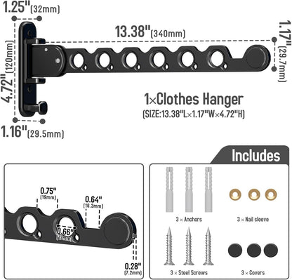 Danpoo Clothes Drying Rack Foldable Wall Mounted Laundry Drying Rack Clothing Coat Hanger Clothes Dryer Black
