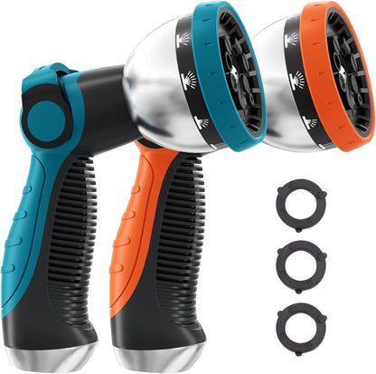 Besiter Garden Hose Nozzle Sprayer: 2 Pack 10 Watering Patterns Spray Nozzles Heavy Duty Metal Hose Head Hose Attachment, Thumb Control On Off Valve