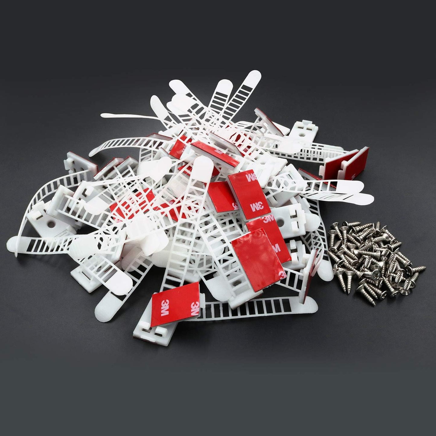 Cable Clips 3M Adhesive, Multipurpose Wire Clamps for Cable Management and Cable Runs - 50 Pack Black Bundled with 10 Reusable Cable Ties