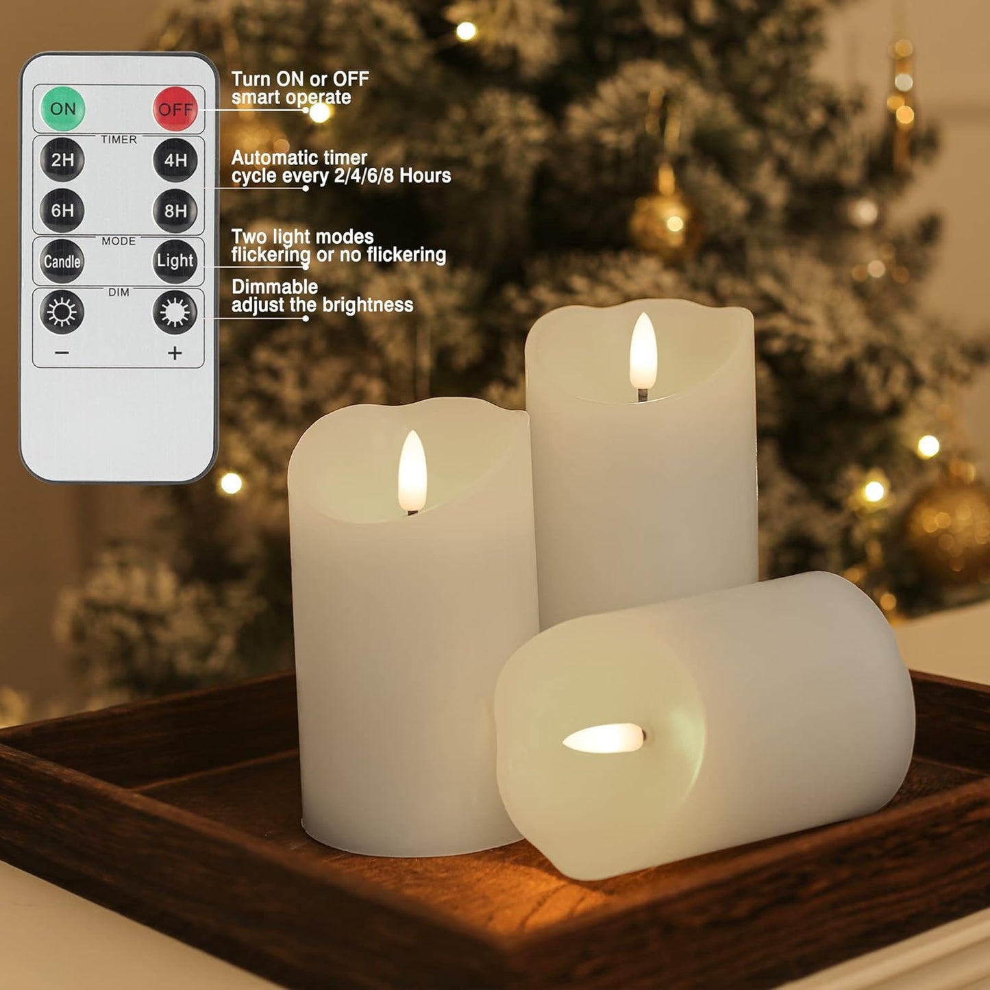 LUSHARBOR Flameless Candles with Remote, 3 Pack Battery Operated Candles Flickering Real Wax LED Fake Pillar Candles with Timer for Wedding Home Party, White