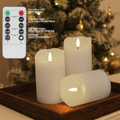 LUSHARBOR Flameless Candles with Remote, 3 Pack Battery Operated Candles Flickering Real Wax LED Fake Pillar Candles with Timer for Wedding Home Party, White