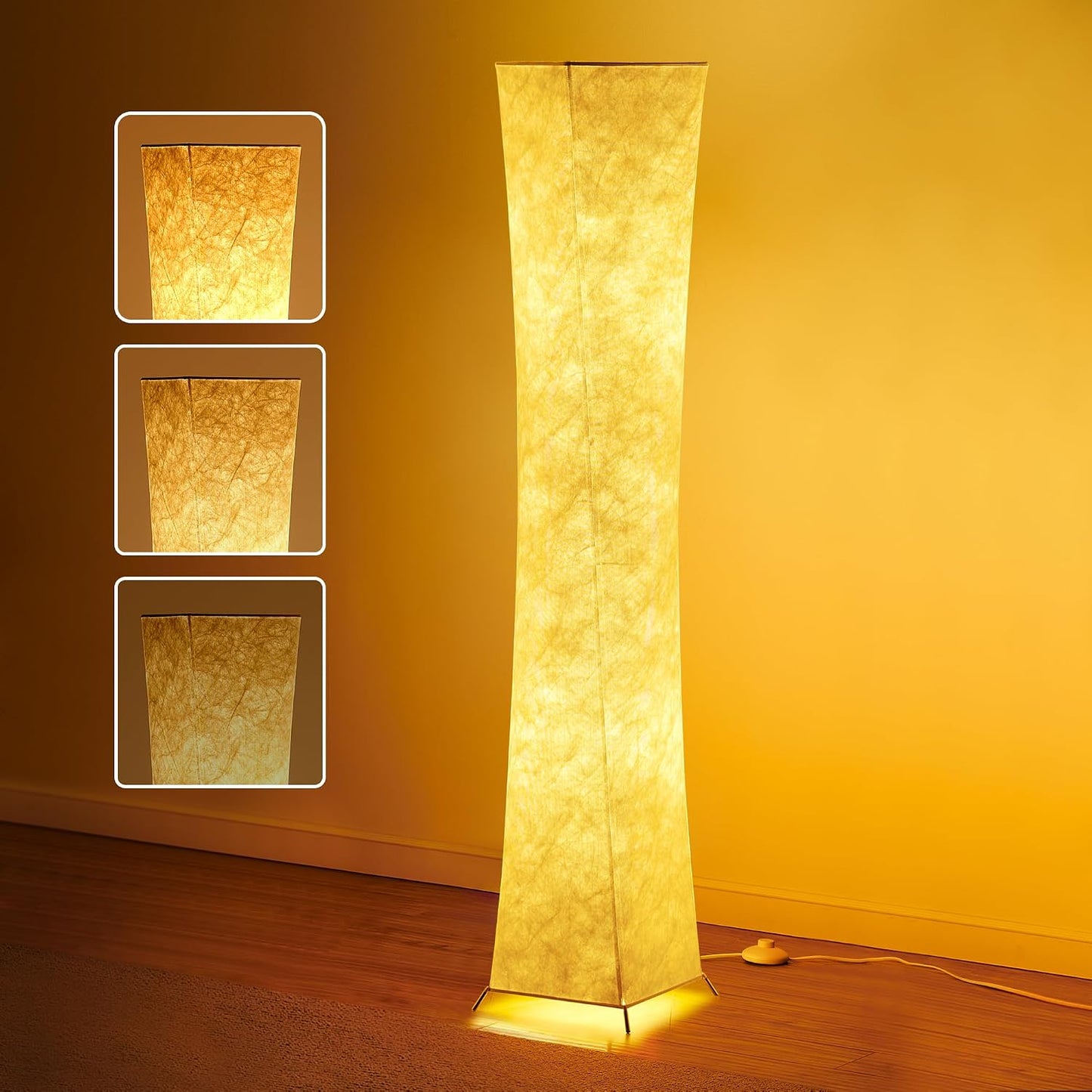 chiphy Floor Lamp, Dimmable 61" Tall Standing Lamp, 3 Levels Adjustable Brightness 12Wx2 LED Bulbs, Column Floor Light w/White Fabric Shade, Home Decor for Living Room, Bedroom, Kids Room