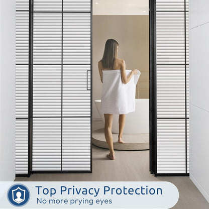 rabbitgoo Window Privacy Film, Frosted Glass Privacy Film, Window Frosting Cling for Glass, Non Adhesive Static Cling Front Door Covring, Anti-UV Reeded Blinds Sticker, Striped Pattern, 17.5" x 78.7"
