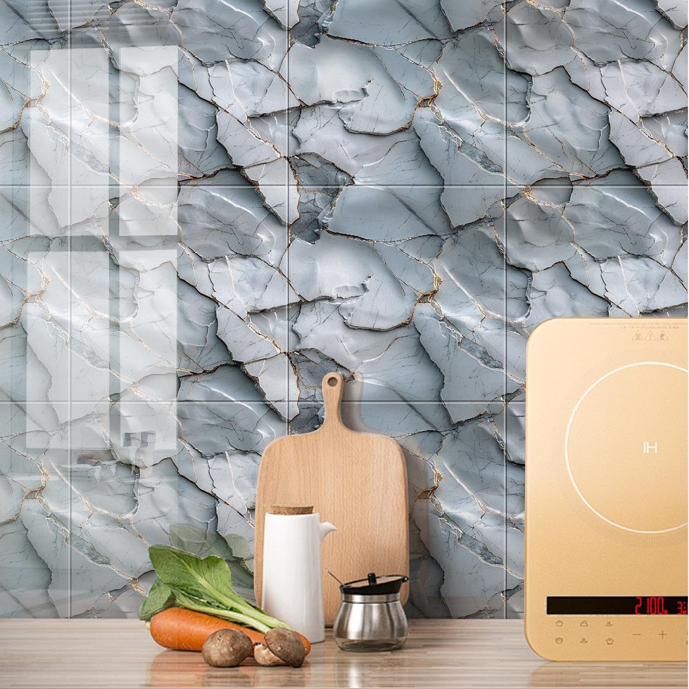 Chejiaye Shower Wall Panels Peel and Stick,Marble Wall Panels for Interior Decor,Backsplash Tile for Kitchen Showers Bathrooms Living Rooms 11.8"x11.8"in 10Pcs, Grey (Not Real Tile,9.7 Sq.ft)