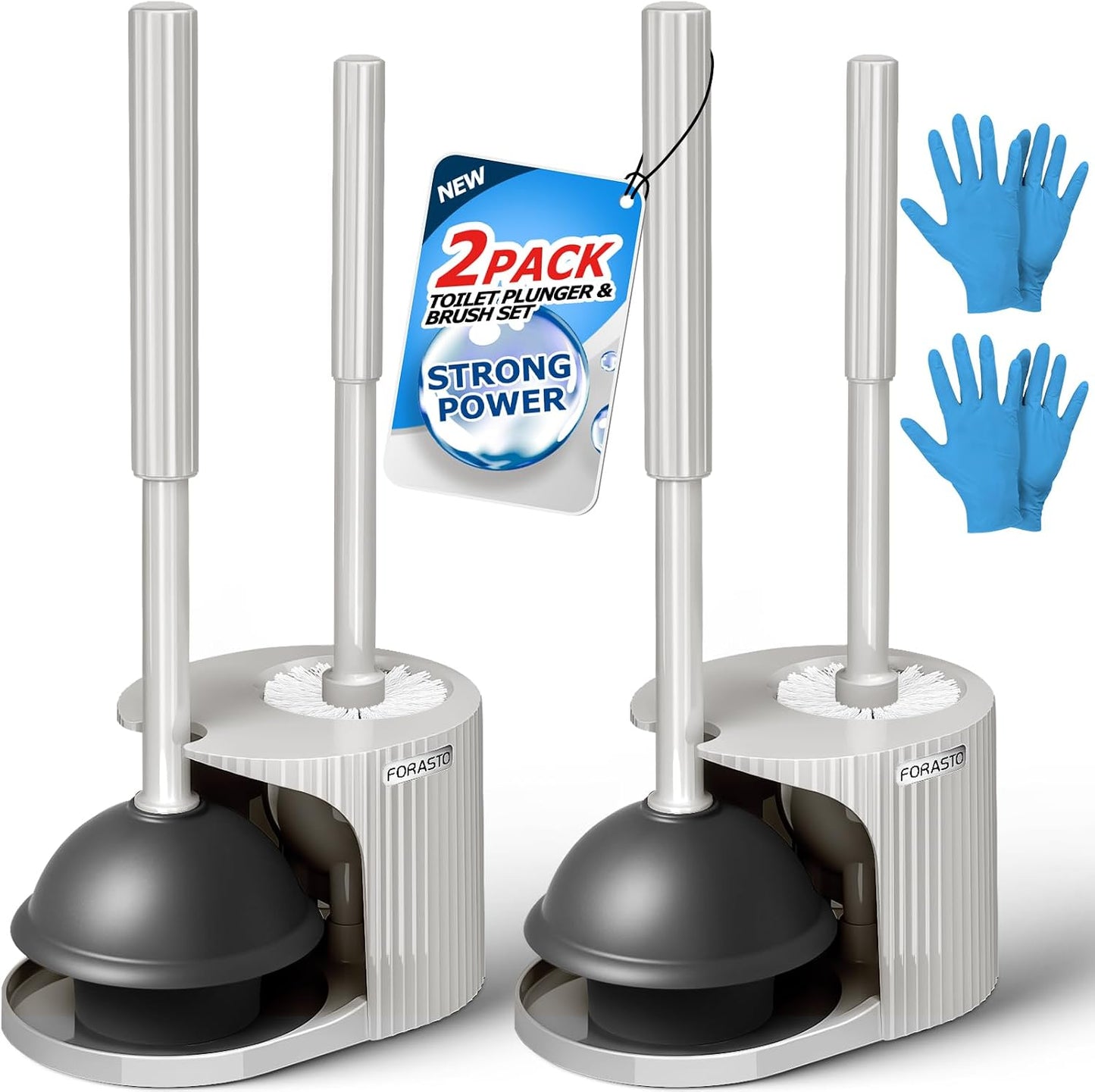 FORASTO 2Pack 2 in 1 Toilet Brush and Plunger Set, Extended Handle Plunger,Toilet Bowl Brush Plunger Set,Bathroom Cleaning Tools,Toilet Brush Plunger Combo,Cleaning Brush,Cleaning Supplies