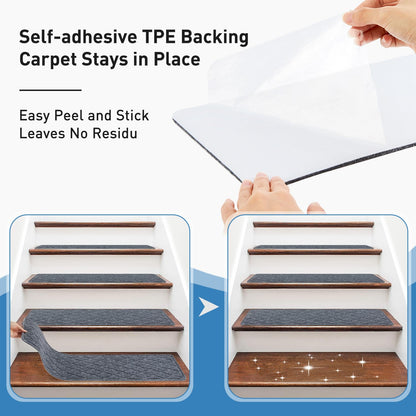 Non Slip Stair Treads for Wooden Steps,15 Pack 8" X 30" Stairs Carpet Treads Indoor with Reusable Peel and Stick Adhesive for Kids Elders and Pets