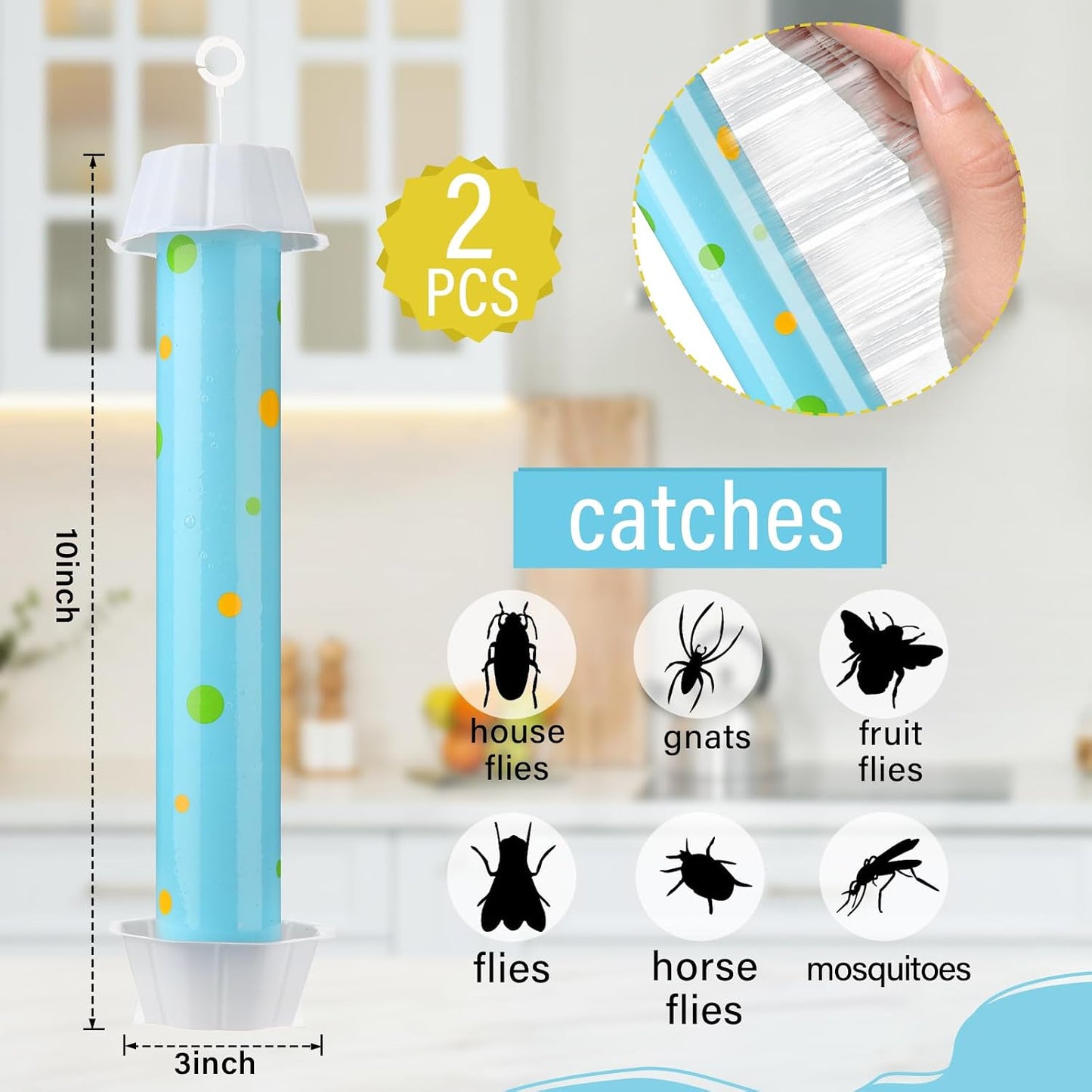 Qualirey 12 Pcs Sticky Fly Trap Fly Stick with Hanging Hook Adhesive Mosquito Catcher for Indoor Outdoor Trap Houseflies and Flying Insects Bee Wasp Moth Fly, 10.2 x 2.5 Inch
