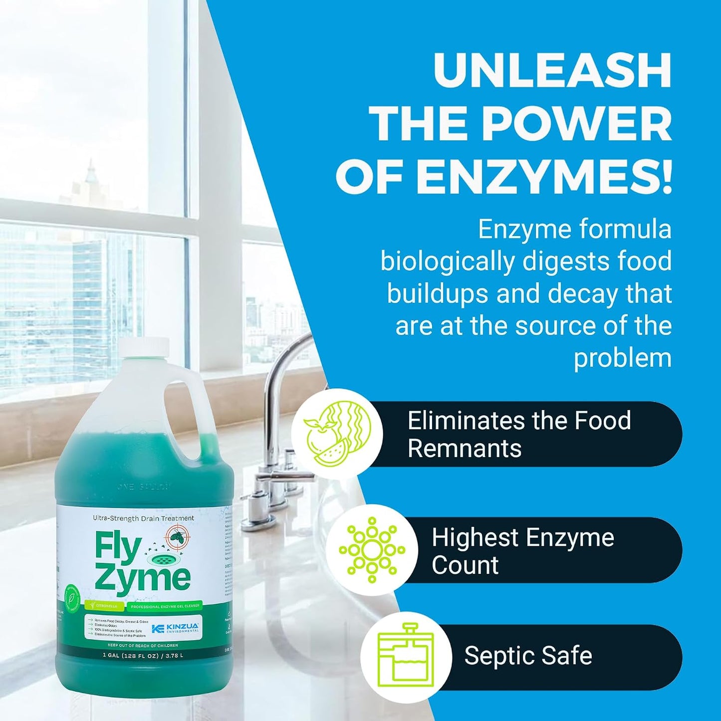 Fly-Zyme, Highly Concentrated Enzyme Drain Cleaner for Pipes, Drain Gel for Fruit Flies, Organic Waste Degrader & Odor Neutralizer, 32 fl oz, Pack of 2