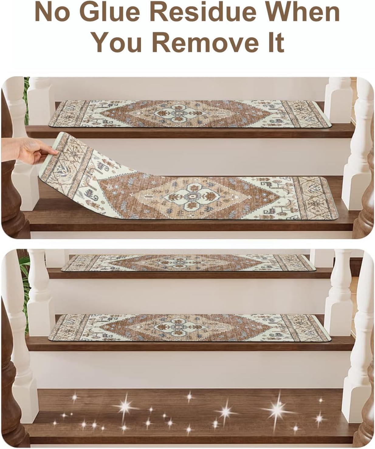 OJIA Non-Slip Carpet Stair Treads for Wooden Steps Set of 15, 30''X8'' Indoor Runner Resistant Rugs Rubber Safety Mats for Dogs, Kids & Elders, Stairway Grip