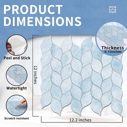 Tilingview 10-Sheet Peel and Stick Backsplash Tile for Kitchen, Self-Adhesive Mosaic Glossy Leaf Stick on Wall Tile with Gaps (Leaf Beige)