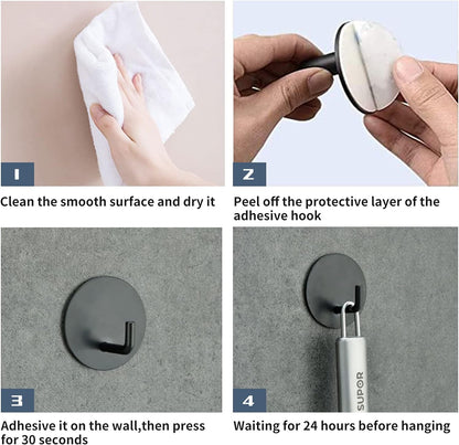 Rise age Adhesive Hooks Heavy Duty Waterproof in Shower Hooks for Hanging Loofah, Towels, Clothes, Robes for Bathroom Removable Adhesive Wall Hooks Door Hook Stainless Steel Black Stick on Hooks 4 Pcs