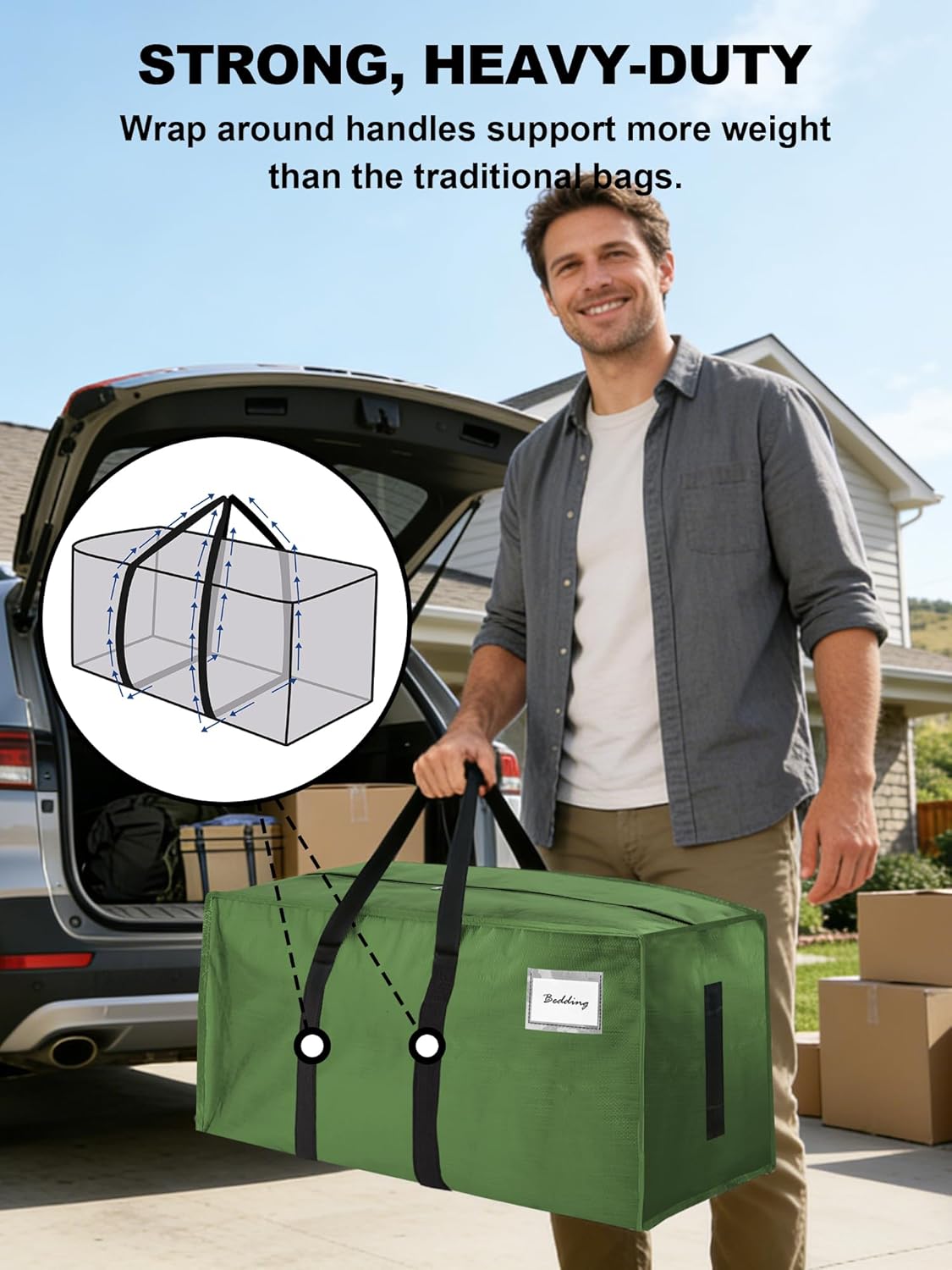HOMESURE Supports 200lbs Heavy Duty Moving Bags - Strong Zipper & Wrap-Around Handles - Water-Resistant Storage Totes, Durable Alternative to Moving Boxes - 8 Pack - Semi-Transparent