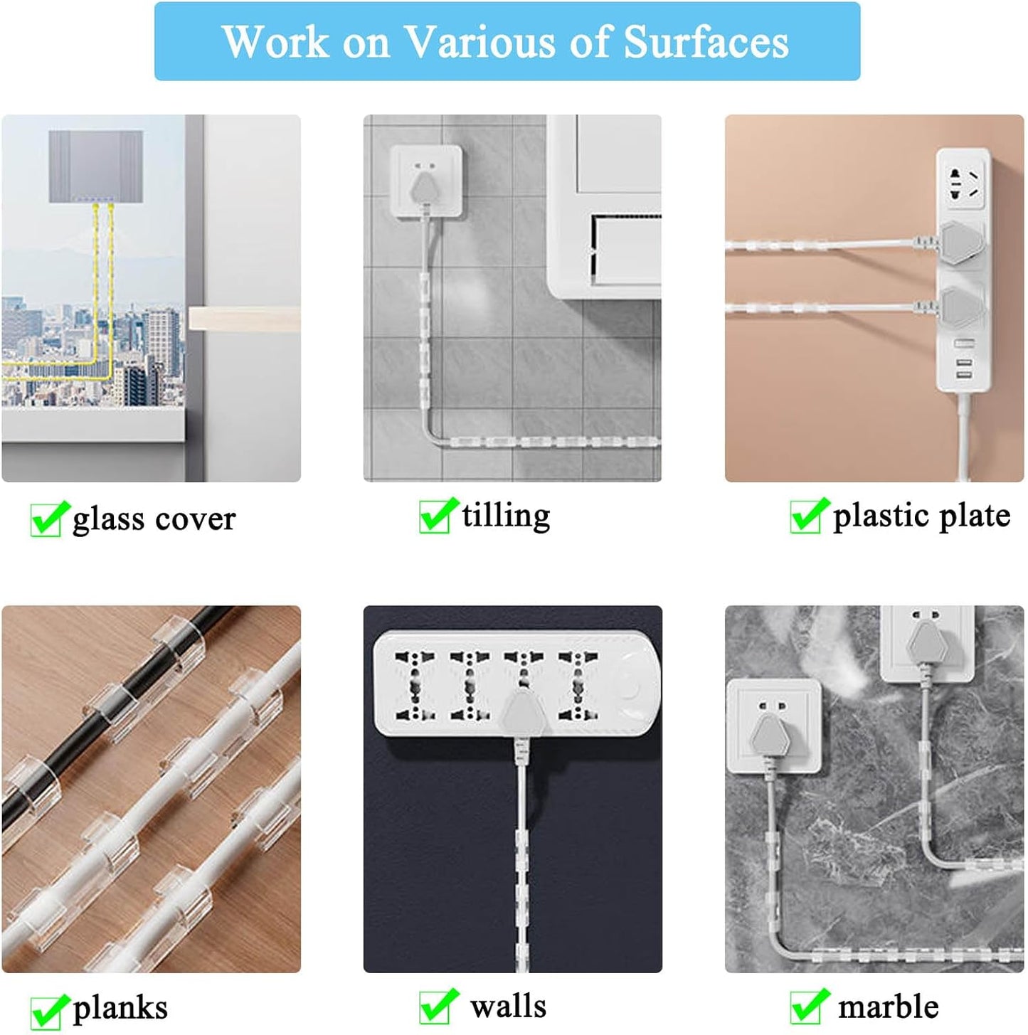 40 PCS Cable Clips (Small & Large),Adhesive Cable Clips for Wall,Finisher Wire Clamp for TV PC Laptop,Cable Management Clips Outdoor Light Clips
