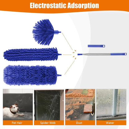 4 Pcs Microfiber Cobweb Duster with 100-inch Extendable Pole, Washable and Reusable Feather Cleaning Duster Kit with 3 Duster Heads,Dusters for Cleaning with Telescopic Pole for High Ceiling Fan