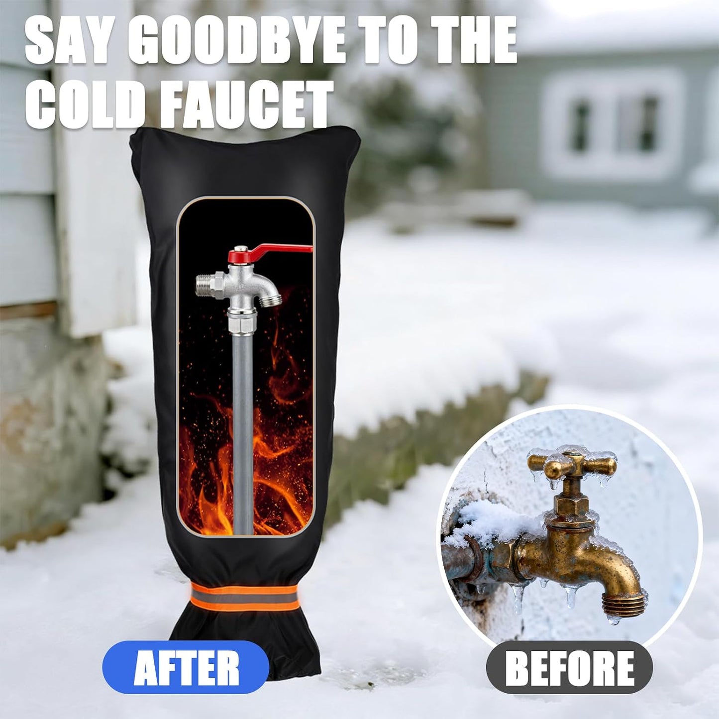2 Pack Outdoor Faucet Covers for Winter, 6.7" W x 8.3" H Outdoor Water Faucet Cover Socks for Winter Freeze Protection Pipe Reusable Waterproof Insulated Spigot Covers with Reflective Strips, Black