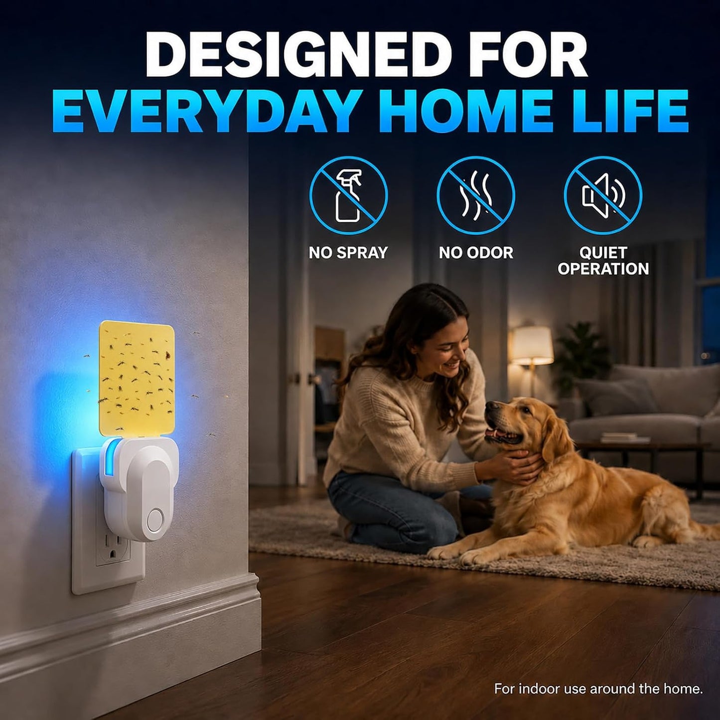 Flying Insect Trap Indoor Plug in, UV Light Fly Trap for Home | with 10 Sticky Glue Cards to Catch Fruit Flies, Gnats & Moths, Quiet Odor-Free Bug Catcher for Kitchen, Bedroom,Living Spaces