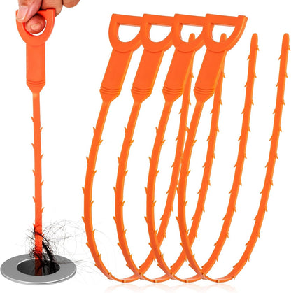 Drain Snake Clog Remover - 4 Pack 20 Inch Flexible Hair Drain Removal Tool for Sink, Shower, Tub & Toilet, Drain Cleaner with Grip Handle - Easy Use Kitchen & Bathroom Drain Opener