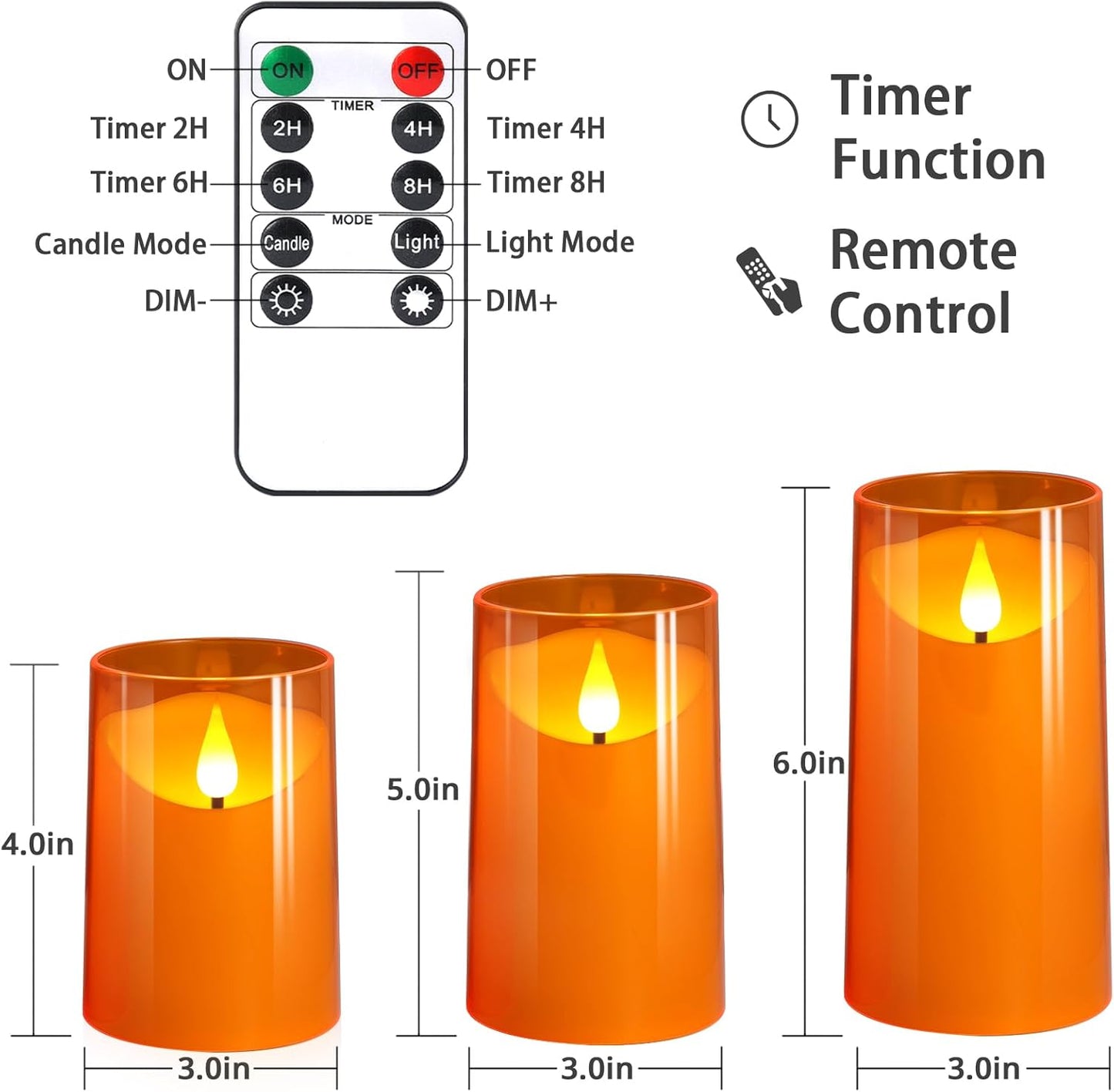 NURADA Flameless Candles with Remote Timer - Glass Real Wax 3D Wick LED Pillar Votive Candle Set Battery Operated Flickering Light for Home Christmas Decoration - White 3 Pack