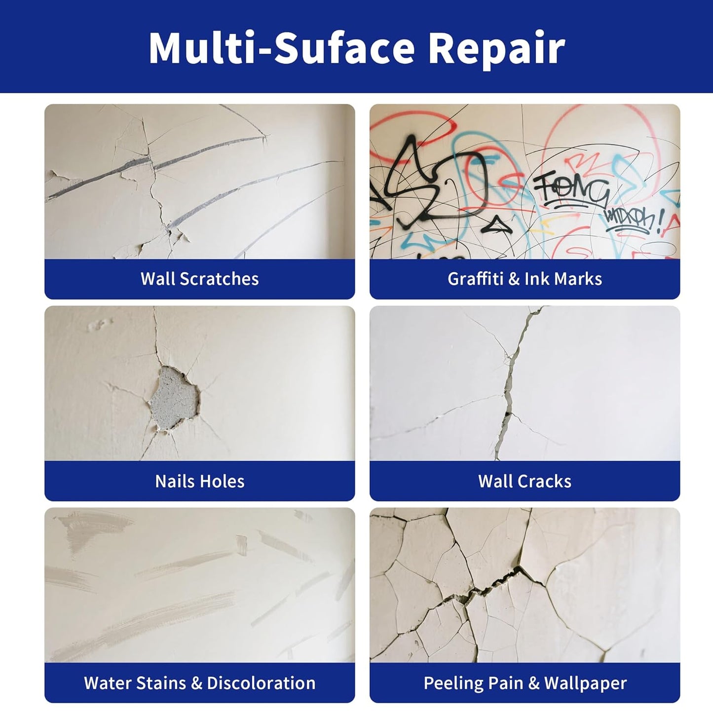 Breliter Drywall Repair Kit - 250g Wall Repair Paste Tube, Wall Putty Spackle for Nail Holes, Cracks & Stains, DIY Quick Solution for Walls and Ceilings, Fast Drying, Formaldehyde-Free, White (8.8oz)