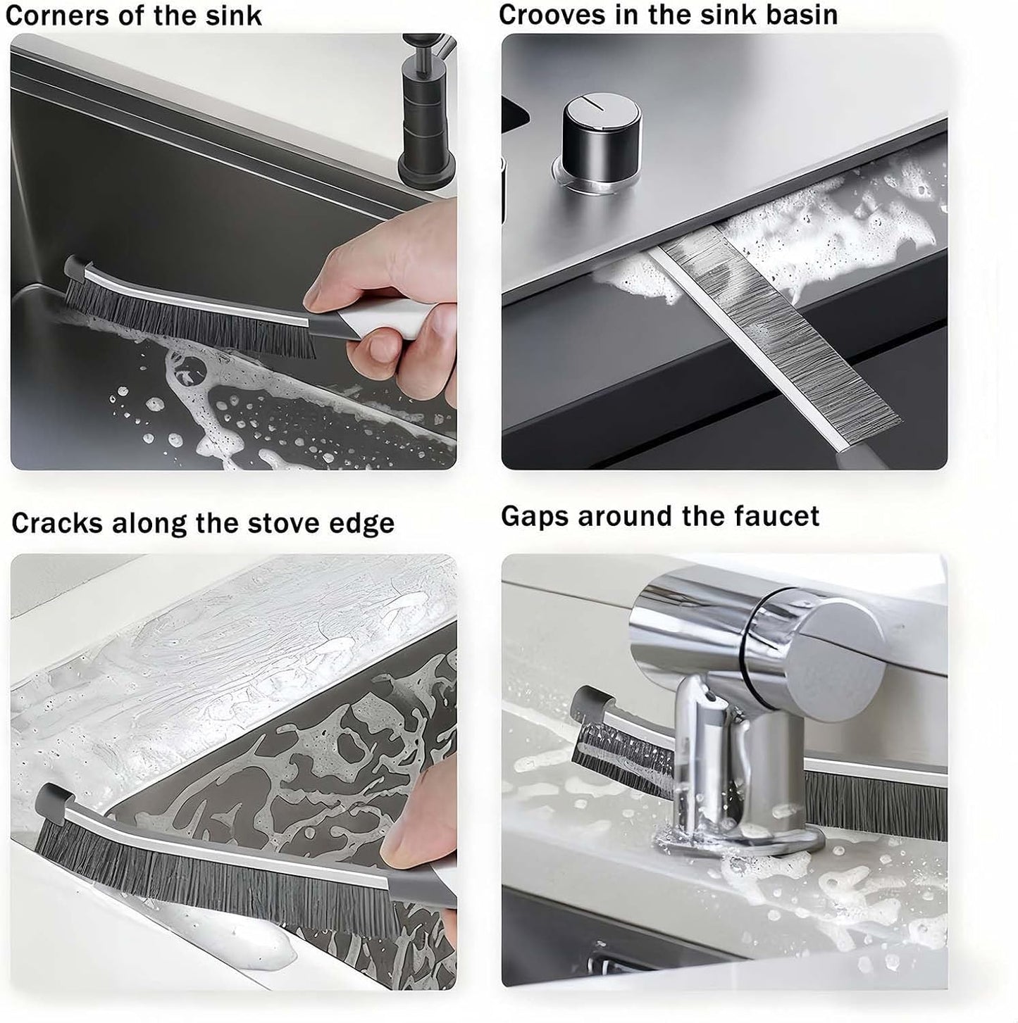 9-Piece Crevice Cleaning Brush Set, Hard Bristle Gap Scrubber Tools, Stiff Nylon Detail Brushes for Window Tracks, Bathroom Grout, Blenders & Kitchen Sink Detailing, Zero Cross-Contamination